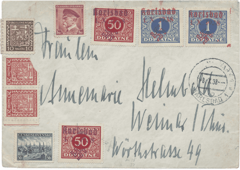 Letter postmarked 8.X.38-../7a and with mixed franking | Karlsbad | Sudetenland 1938