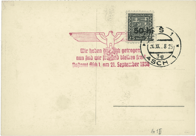 Aš přetisk známky - sudety - sudetenland - Fronthilfekarte - propagandisticka pohlednice - Michel 1 II