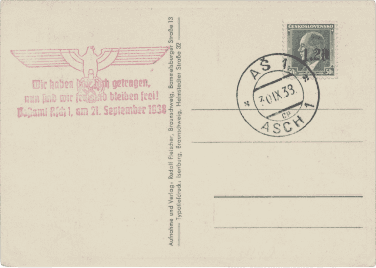 Aš stamp overprint | Sudetenland - sudety - sudetenland - Fronthilfekarte - propaganda card - Michel 4a