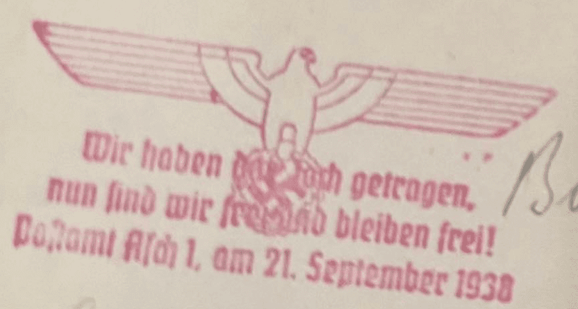 Celebratory postmark - As | Sudetenland | sudetenland postage stamps overprint 1938 | Asch