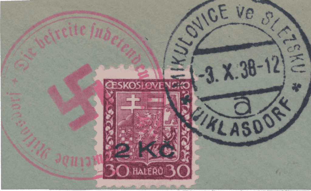 Mikulovice přetisk známky - sudety - sudetenland - Niklasdorf - Michel 15