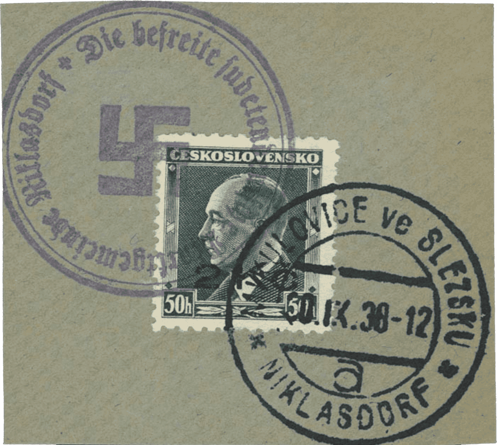 Mikulovice přetisk známky - sudety - sudetenland - Niklasdorf - Michel 18