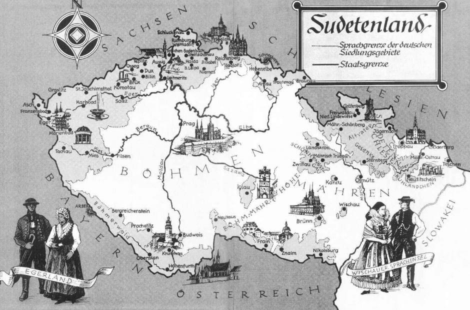 Postcard with the map of Sudetenland in 1938