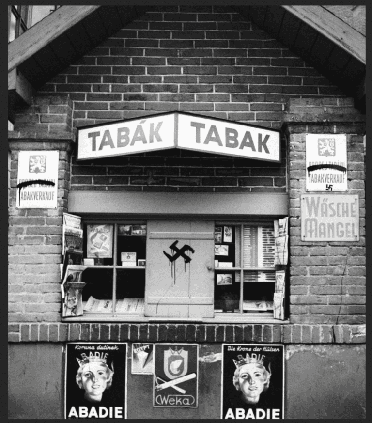 Newsstand with crossed-out Czech inscriptions in the Šluknov region | german occupation of Czechoslovakia | Nazi germany | Rumburg stamp overprints