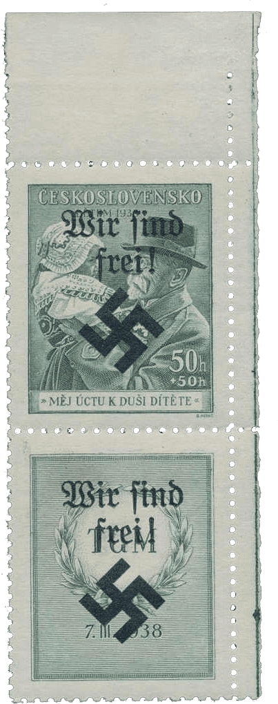 Moravská Ostrava | Czechoslovakia german occupation 1939 | Masaryk | stamp overprint | Michel 28 ZFS