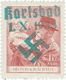 Sudetenland | czechoslovakian stamp overprint | german occupation | Karlovy Vary | Carlsbad | 1938 | Michel 52