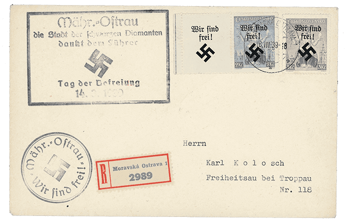 Moravská Ostrava - Letter with 30 LW and 31 (18. march 1939).