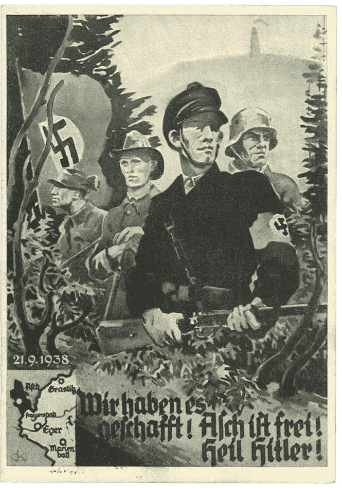 Aš přetisk známky - sudety - sudetenland - Fronthilfekarte - propagandisticka pohlednice