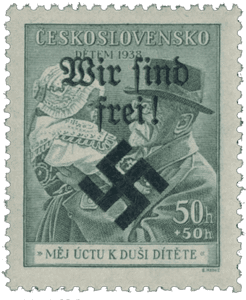 Moravská Ostrava | Czechoslovakia german occupation 1939 | Masaryk | stamp overprint | Michel 28