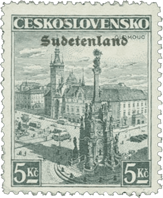 Konstantinovy Lázně overprint of czechoslovakian stamp | german occupation | 1938 | sudetenland crisis | Konstantinsbad